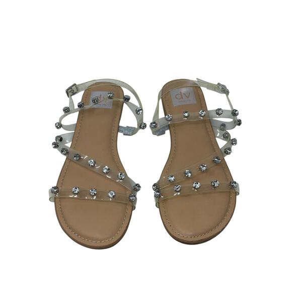 Dolce Vita Gilden Clear Rhinestone Silver Tone Flat Sandals Size 8 - Picture 6 of 11